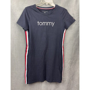 Tommy Hilfiger T-Shirt Dress Size Small Navy Fitted Embroidered Logo side stripe